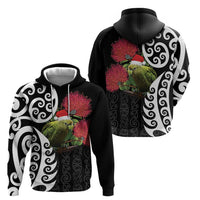 New Zealand Kakapo Christmas Zip Hoodie Meri Kirihimete Pohutukawa Flowers LT9 - Polynesian Pride