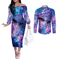 I Love You In Every Universe Personalised Couples Matching Off The Shoulder Long Sleeve Dress and Long Sleeve Button Shirt Polynesian Pattern Galaxy Style LT9 Galaxy - Polynesian Pride