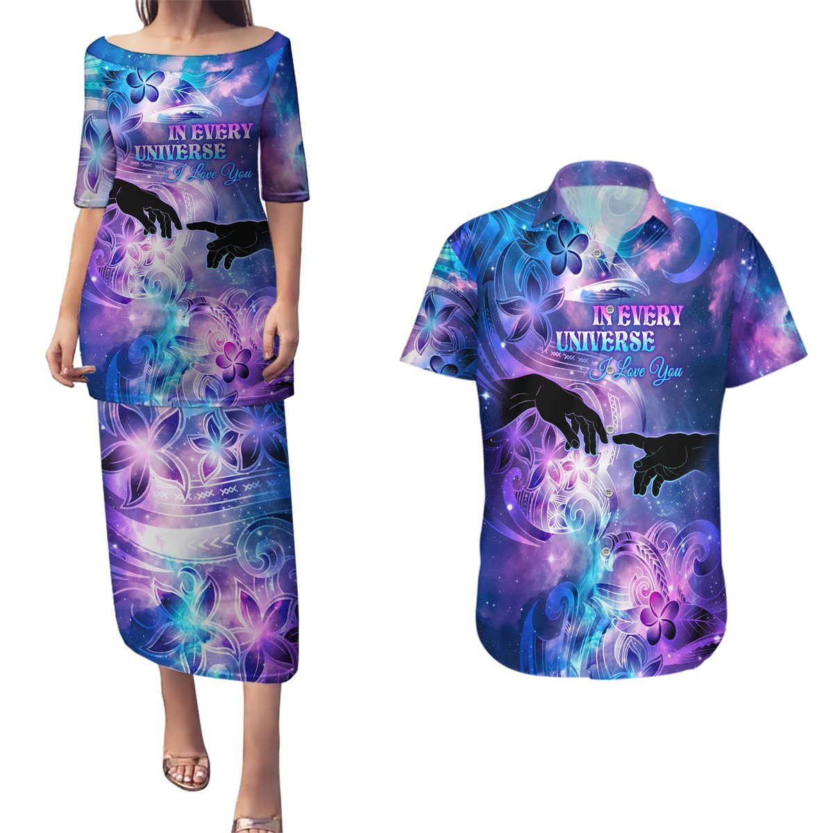 I Love You In Every Universe Personalised Couples Matching Puletasi Dress and Hawaiian Shirt Polynesian Pattern Galaxy Style LT9 Galaxy - Polynesian Pride