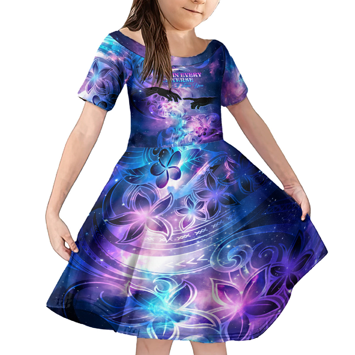 I Love You In Every Universe Personalised Family Matching Off Shoulder Maxi Dress and Hawaiian Shirt Polynesian Pattern Galaxy Style LT9 Daughter's Dress Galaxy - Polynesian Pride