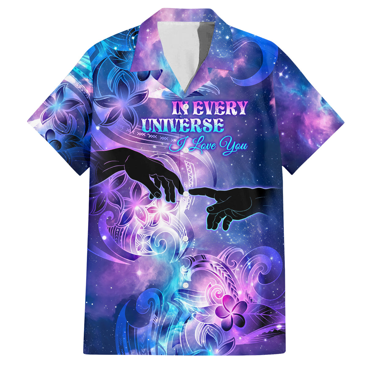 I Love You In Every Universe Personalised Family Matching Off Shoulder Short Dress and Hawaiian Shirt Polynesian Pattern Galaxy Style LT9 Dad's Shirt - Short Sleeve Galaxy - Polynesian Pride