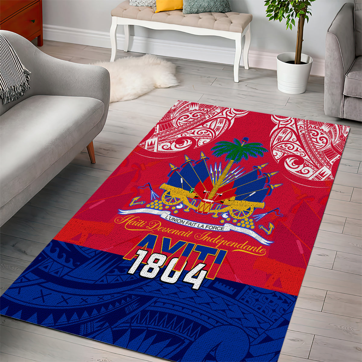 Haiti Independence Day Area Rug Libete Egalite Fratenite Ayiti 1804 With Polynesian Pattern LT9 - Polynesian Pride