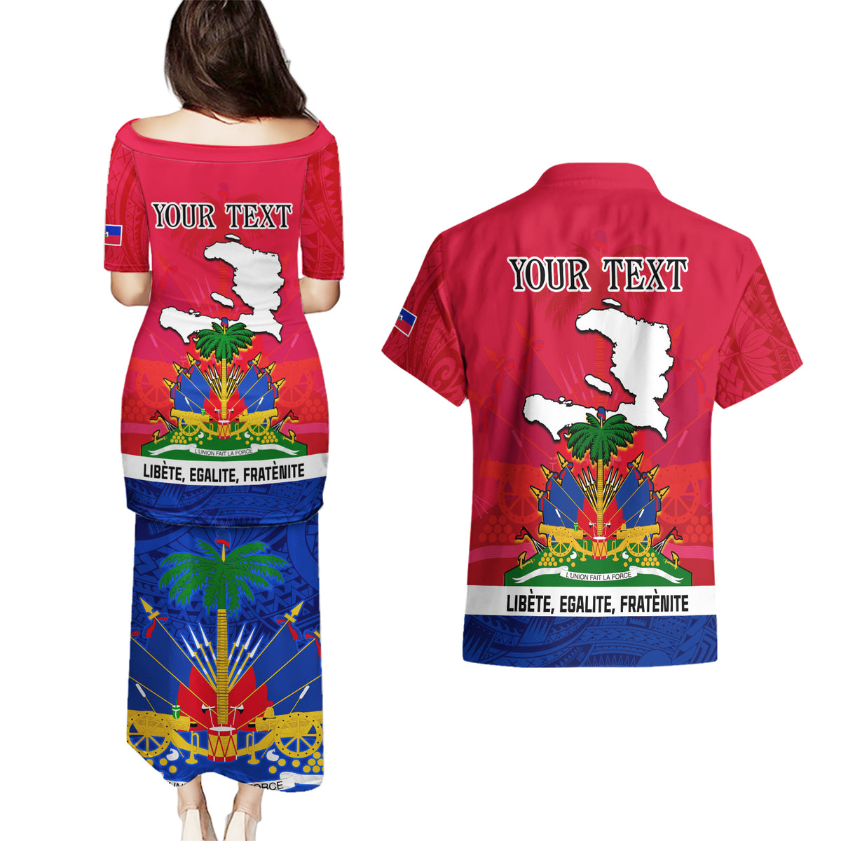 Haiti Independence Day Couples Matching Puletasi Dress and Hawaiian Shirt Libete Egalite Fratenite Ayiti 1804 With Polynesian Pattern LT9 - Polynesian Pride