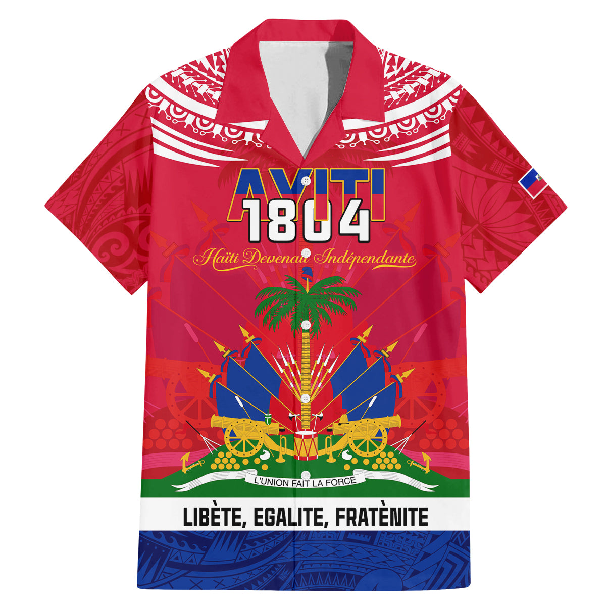 Haiti Independence Day Family Matching Mermaid Dress and Hawaiian Shirt Libete Egalite Fratenite Ayiti 1804 With Polynesian Pattern LT9 Dad's Shirt - Short Sleeve Red - Polynesian Pride