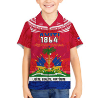 Haiti Independence Day Family Matching Puletasi Dress and Hawaiian Shirt Libete Egalite Fratenite Ayiti 1804 With Polynesian Pattern LT9 Son's Shirt Red - Polynesian Pride