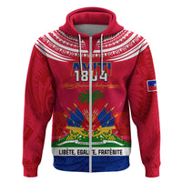 Haiti Independence Day Hoodie Libete Egalite Fratenite Ayiti 1804 With Polynesian Pattern LT9 Zip Hoodie Red - Polynesian Pride