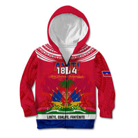 Haiti Independence Day Kid Hoodie Libete Egalite Fratenite Ayiti 1804 With Polynesian Pattern LT9 Zip Hoodie Red - Polynesian Pride