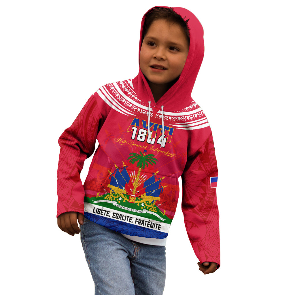 Haiti Independence Day Kid Hoodie Libete Egalite Fratenite Ayiti 1804 With Polynesian Pattern LT9 - Polynesian Pride