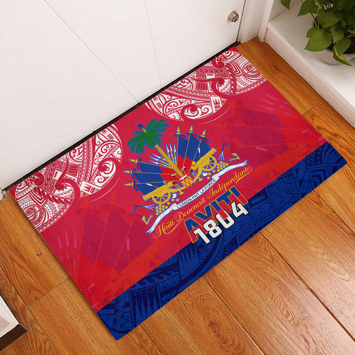 Haiti Independence Day Rubber Doormat Libete Egalite Fratenite Ayiti 1804 With Polynesian Pattern LT9 Red - Polynesian Pride