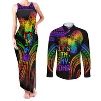 Personalised Its In My DNA Valentine Day Couples Matching Tank Maxi Dress and Long Sleeve Button Shirt Fingerprint Heart with Color Pride Flag LT9 No Dress - Polynesian Pride
