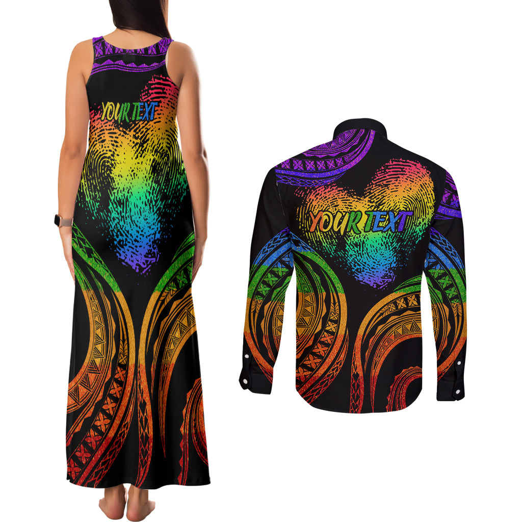 Personalised Its In My DNA Valentine Day Couples Matching Tank Maxi Dress and Long Sleeve Button Shirt Fingerprint Heart with Color Pride Flag LT9 - Polynesian Pride