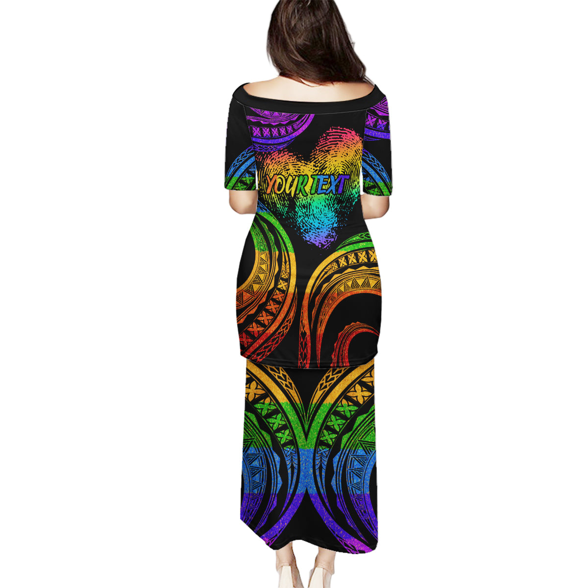 Personalised Its In My DNA Valentine Day Family Matching Puletasi and Hawaiian Shirt Fingerprint Heart with Color Pride Flag LT9 - Polynesian Pride