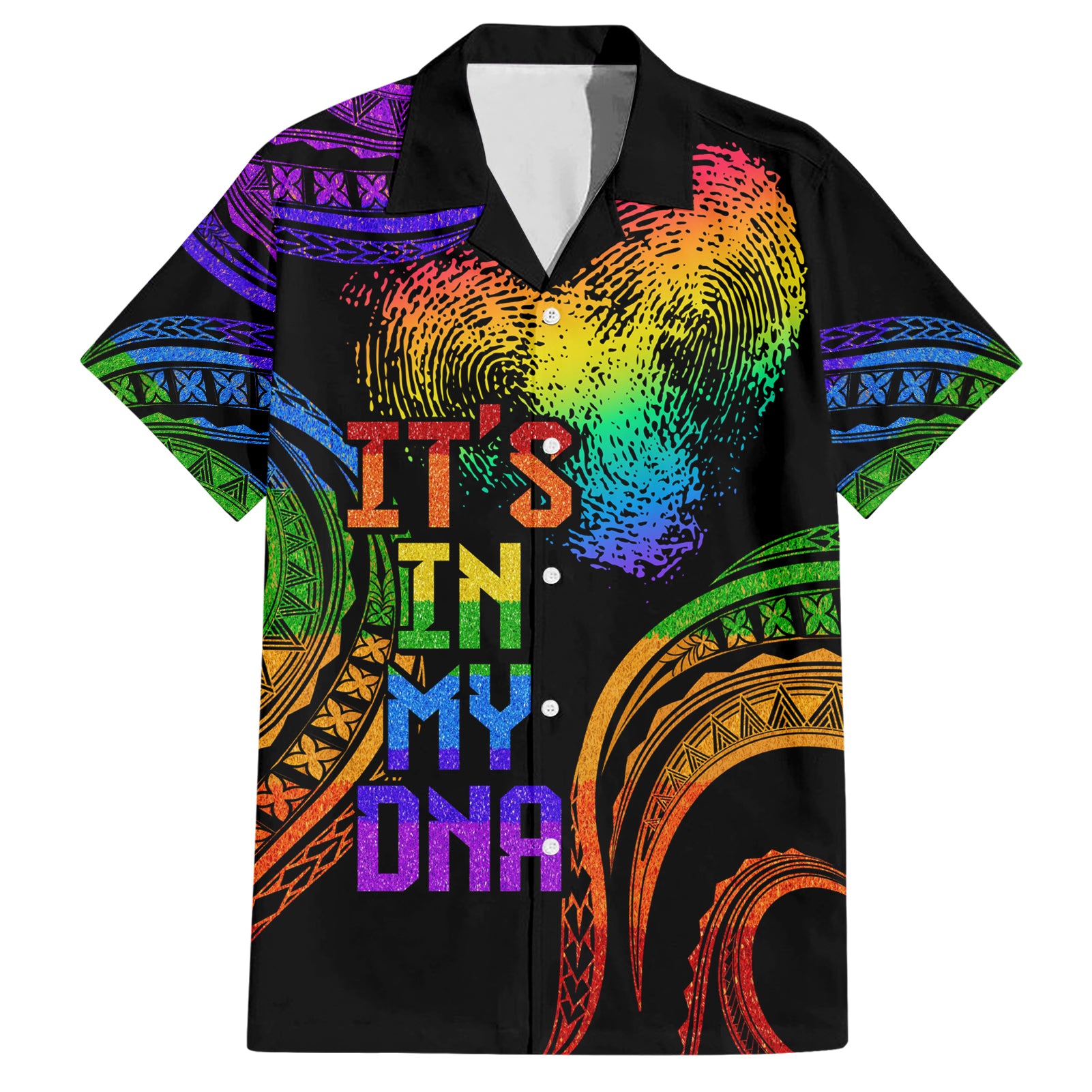 Personalised Its In My DNA Valentine Day Hawaiian Shirt Fingerprint Heart with Color Pride Flag LT9 - Polynesian Pride