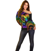 Personalised Its In My DNA Valentine Day Off Shoulder Sweater Fingerprint Heart with Color Pride Flag LT9 - Polynesian Pride