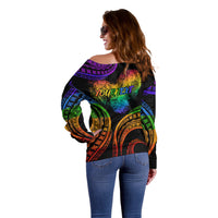 Personalised Its In My DNA Valentine Day Off Shoulder Sweater Fingerprint Heart with Color Pride Flag LT9 - Polynesian Pride