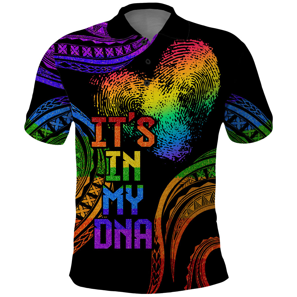 Personalised Its In My DNA Valentine Day Polo Shirt Fingerprint Heart with Color Pride Flag LT9 - Polynesian Pride