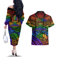 New Zealand LGBT Fern Heart Couples Matching Off The Shoulder Long Sleeve Dress and Hawaiian Shirt Dont judge What You Dont Understand LT9 - Polynesian Pride