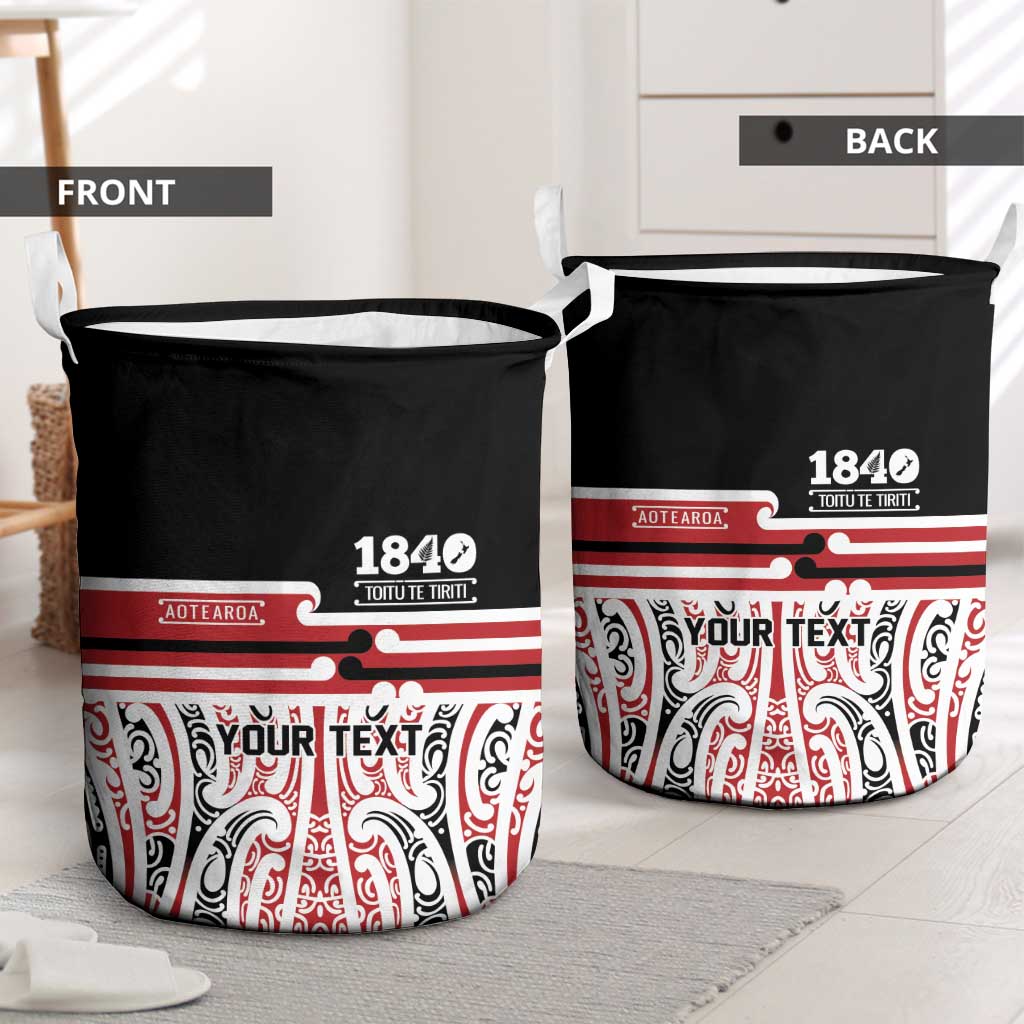 Personalised Toitu Te Tiriti Aotearoa 1840 Laundry Basket Red Kowhaiwhai Puhoro - Polynesian Pride