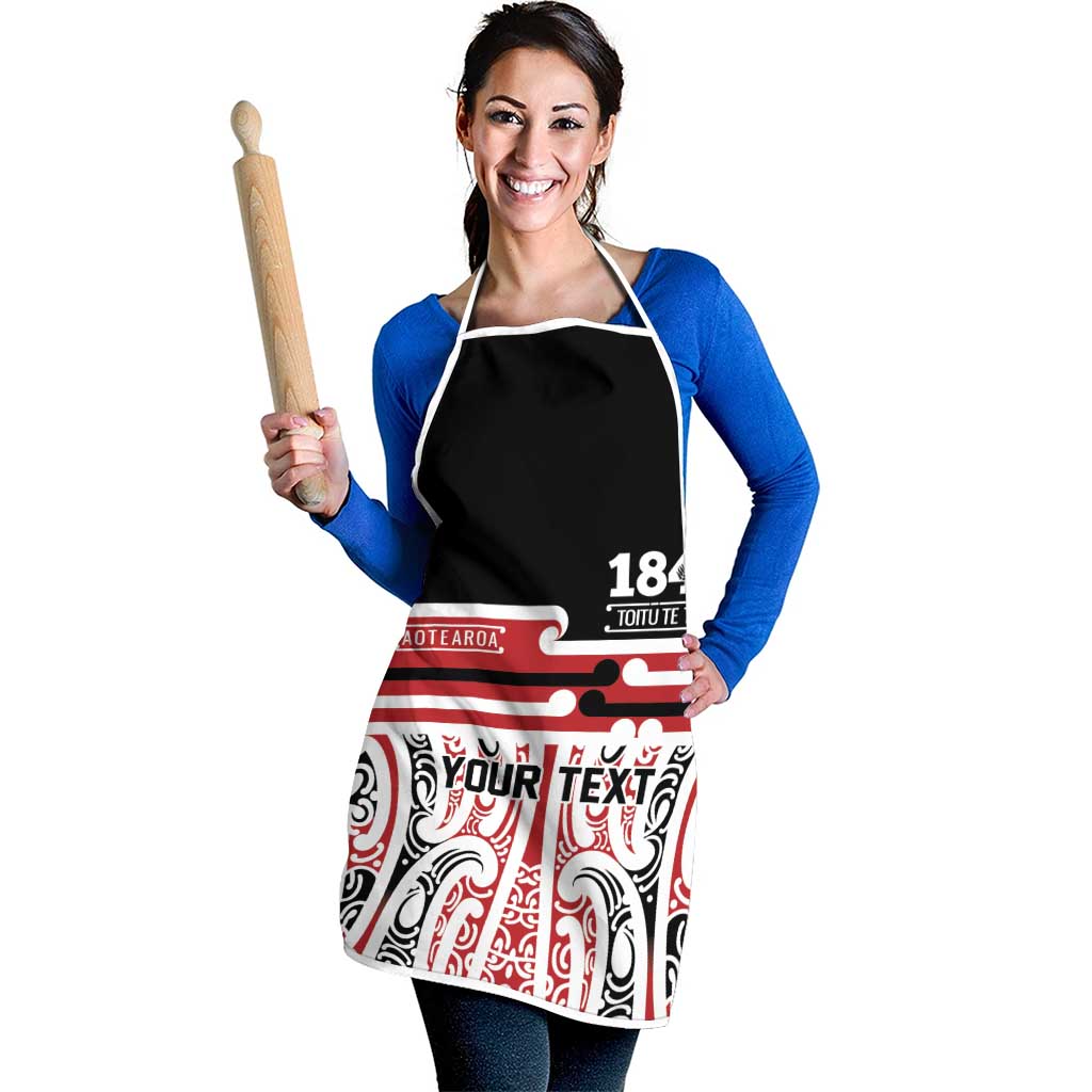 Personalised Toitu Te Tiriti Aotearoa 1840 Apron Red Kowhaiwhai Puhoro - Polynesian Pride