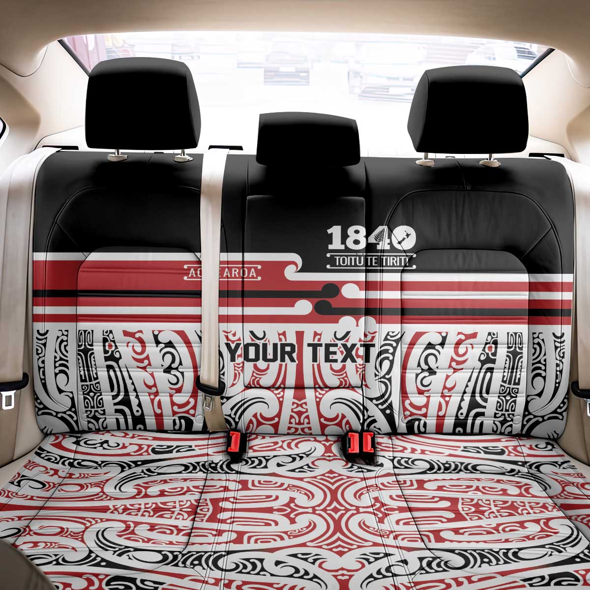 Personalised Toitu Te Tiriti Aotearoa 1840 Back Car Seat Cover Red Kowhaiwhai Puhoro - Polynesian Pride