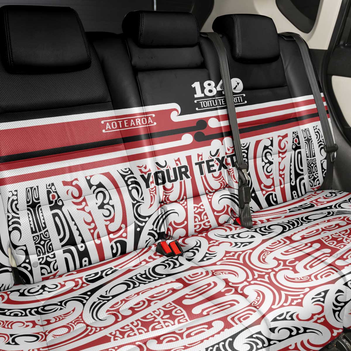 Personalised Toitu Te Tiriti Aotearoa 1840 Back Car Seat Cover Red Kowhaiwhai Puhoro - Polynesian Pride