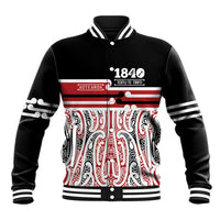 Personalised Toitu Te Tiriti Aotearoa 1840 Baseball Jacket Red Kowhaiwhai Puhoro - Polynesian Pride