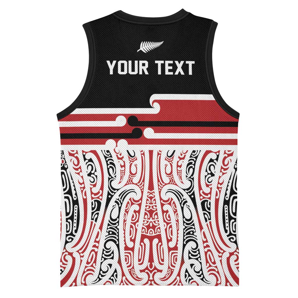 Personalised Toitu Te Tiriti Aotearoa 1840 Basketball Jersey Red Kowhaiwhai Puhoro - Polynesian Pride