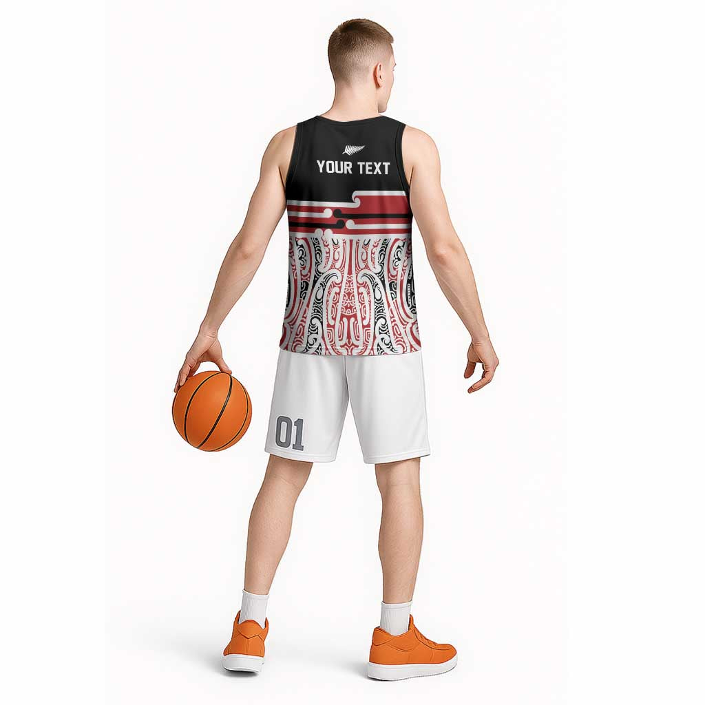 Personalised Toitu Te Tiriti Aotearoa 1840 Basketball Jersey Red Kowhaiwhai Puhoro - Polynesian Pride