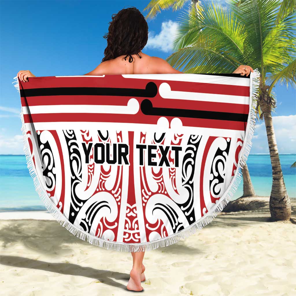 Personalised Toitu Te Tiriti Aotearoa 1840 Beach Blanket Red Kowhaiwhai Puhoro - Polynesian Pride