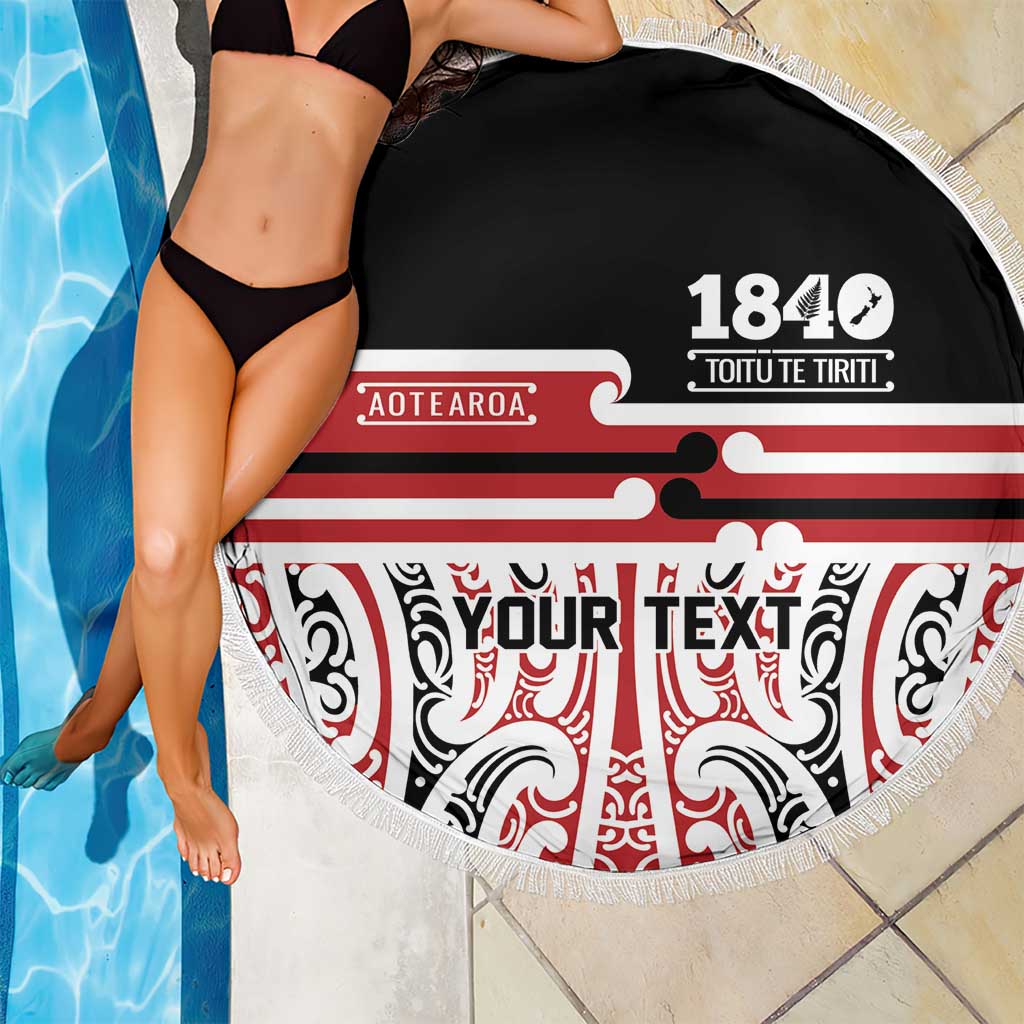 Personalised Toitu Te Tiriti Aotearoa 1840 Beach Blanket Red Kowhaiwhai Puhoro - Polynesian Pride
