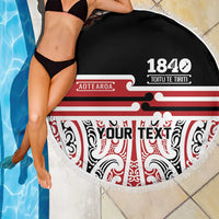 Personalised Toitu Te Tiriti Aotearoa 1840 Beach Blanket Red Kowhaiwhai Puhoro - Polynesian Pride