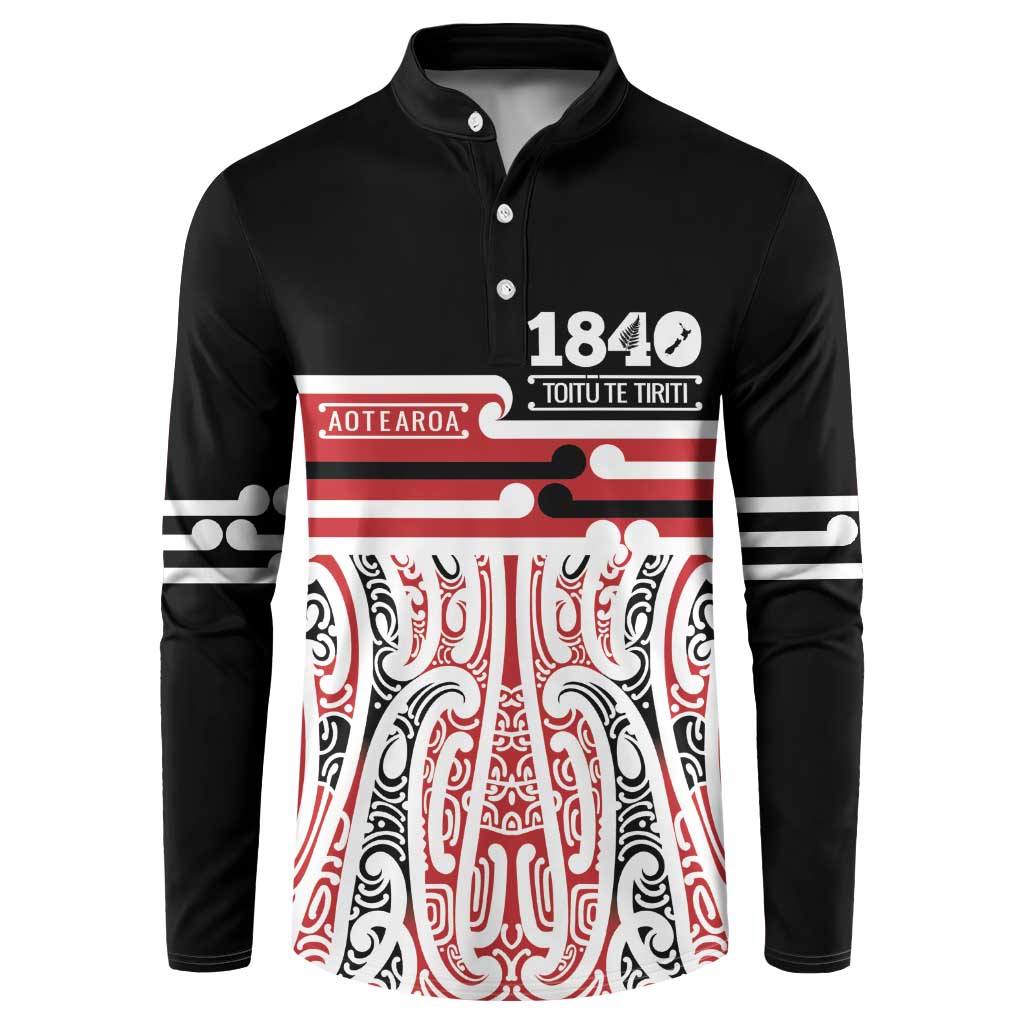 Personalised Toitu Te Tiriti Aotearoa 1840 Button Sweatshirt Red Kowhaiwhai Puhoro - Polynesian Pride