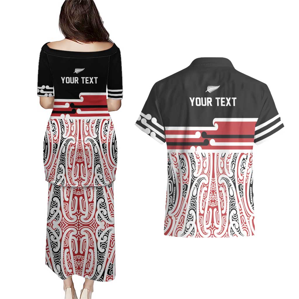 Personalised Toitu Te Tiriti Aotearoa 1840 Couples Matching Puletasi and Hawaiian Shirt Red Kowhaiwhai Puhoro LT9 - Polynesian Pride