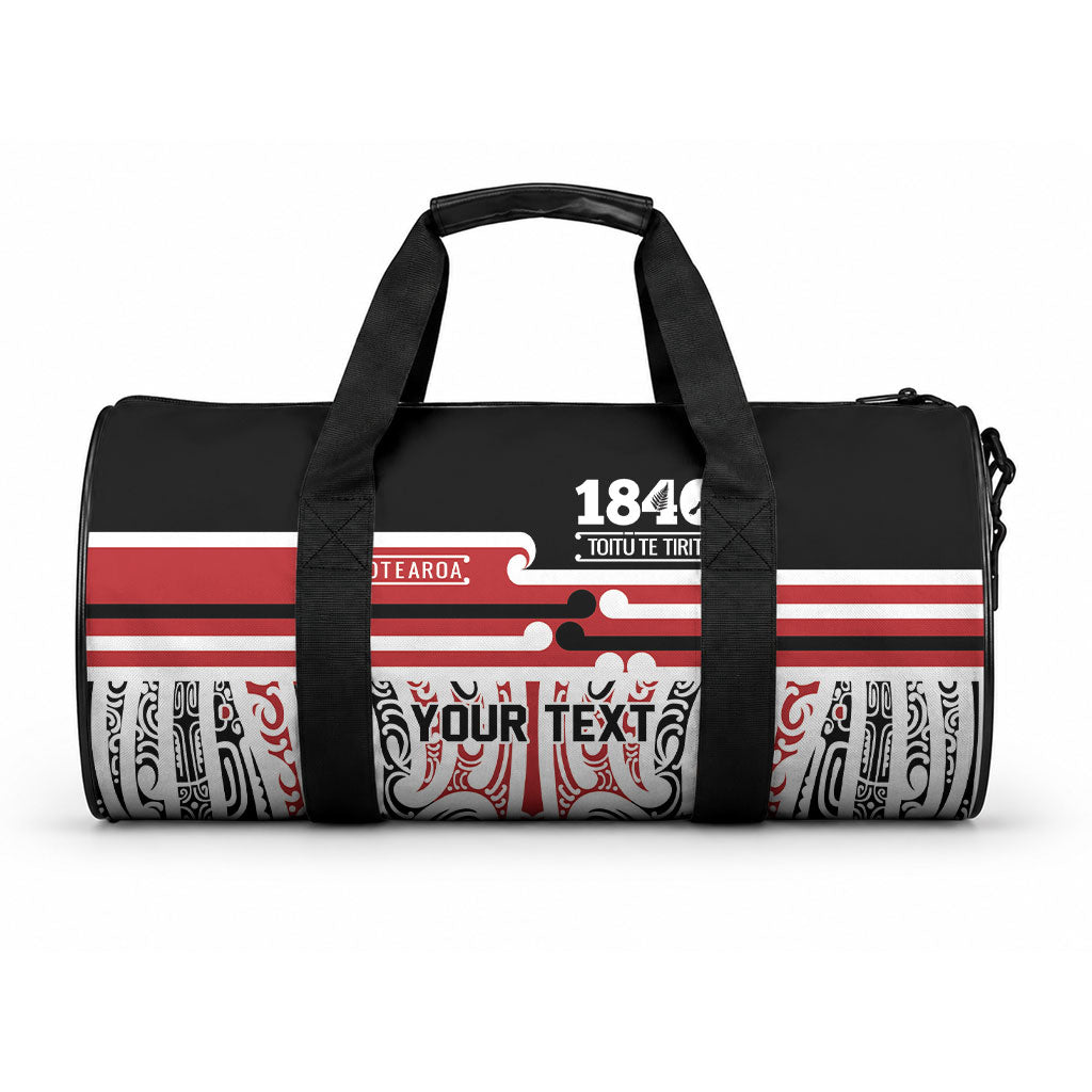 Personalised Toitu Te Tiriti Aotearoa 1840 Duffle Bag Red Kowhaiwhai Puhoro LT9 One size Black - Polynesian Pride