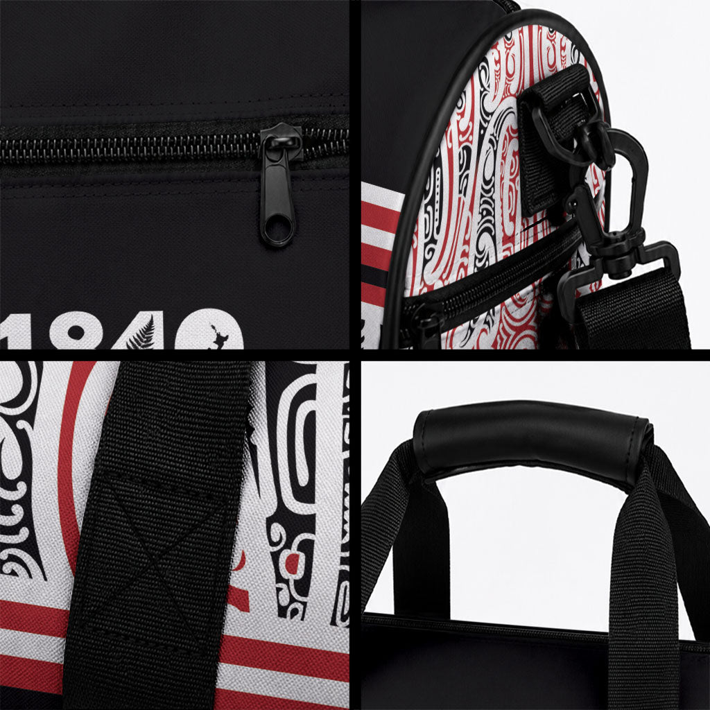 Personalised Toitu Te Tiriti Aotearoa 1840 Duffle Bag Red Kowhaiwhai Puhoro