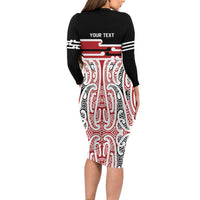 Personalised Toitu Te Tiriti Aotearoa 1840 Family Matching Long Sleeve Bodycon Dress and Hawaiian Shirt Red Kowhaiwhai Puhoro LT9 - Polynesian Pride