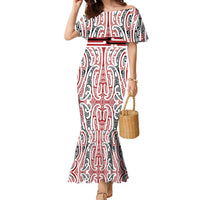 Personalised Toitu Te Tiriti Aotearoa 1840 Family Matching Mermaid Dress and Hawaiian Shirt Red Kowhaiwhai Puhoro LT9 Mom's Dress Black - Polynesian Pride
