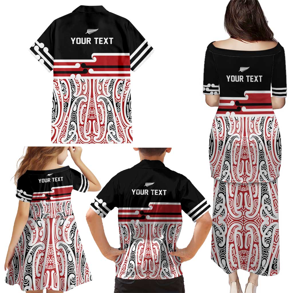 Personalised Toitu Te Tiriti Aotearoa 1840 Family Matching Puletasi and Hawaiian Shirt Red Kowhaiwhai Puhoro LT9 - Polynesian Pride