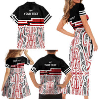 Personalised Toitu Te Tiriti Aotearoa 1840 Family Matching Short Sleeve Bodycon Dress and Hawaiian Shirt Red Kowhaiwhai Puhoro LT9 - Polynesian Pride