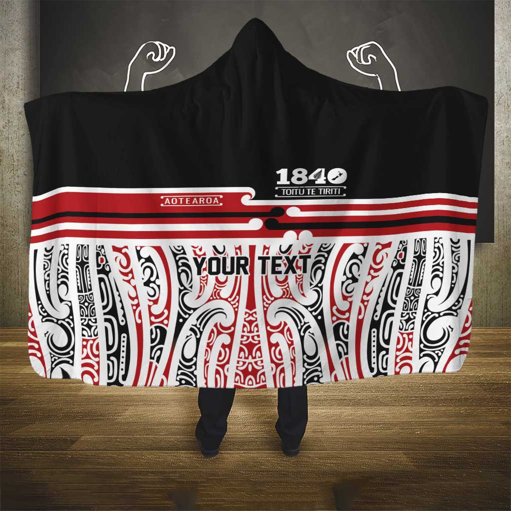 Personalised Toitu Te Tiriti Aotearoa 1840 Hooded Blanket Red Kowhaiwhai Puhoro - Polynesian Pride