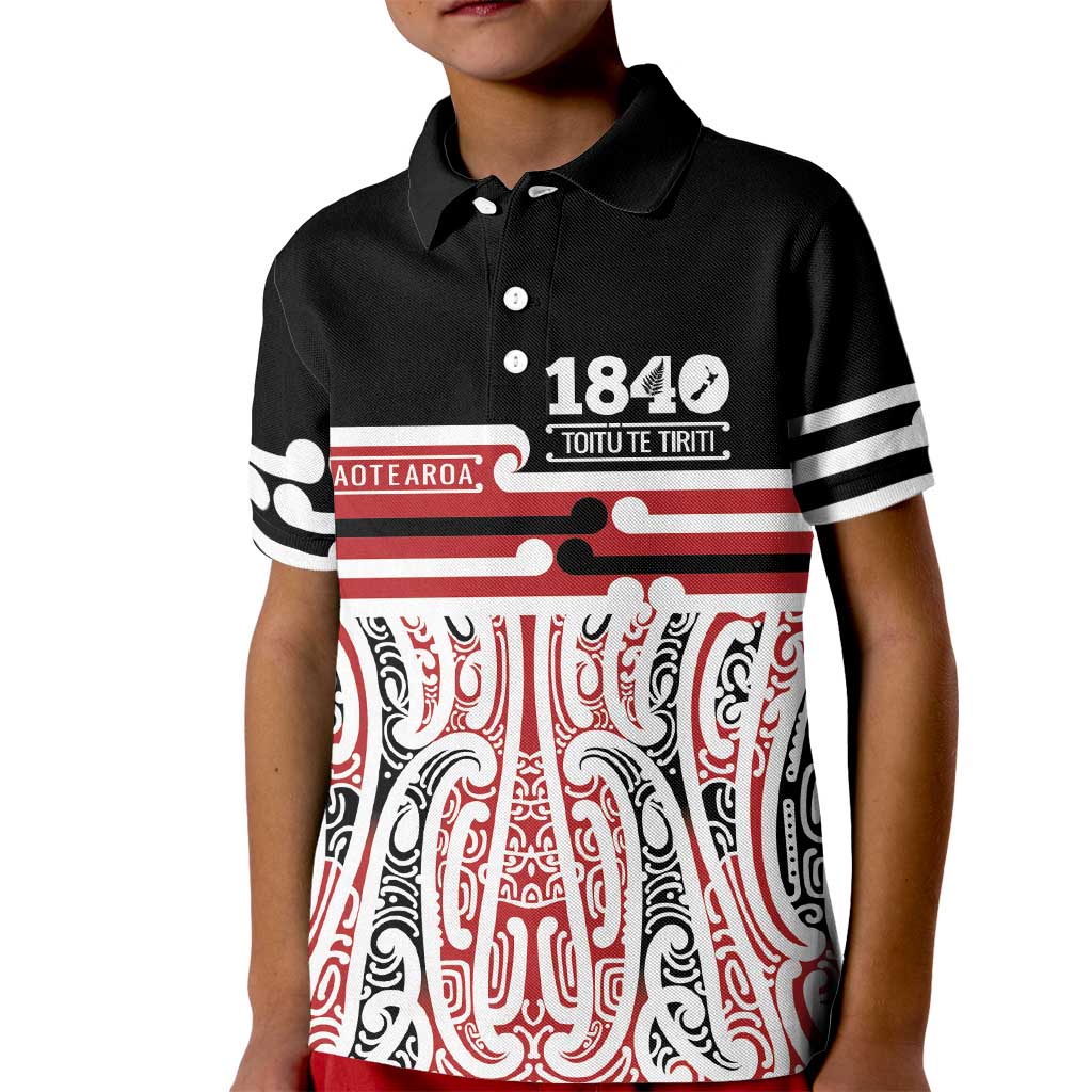 Personalised Toitu Te Tiriti Aotearoa 1840 Kid Polo Shirt Red Kowhaiwhai Puhoro - Polynesian Pride