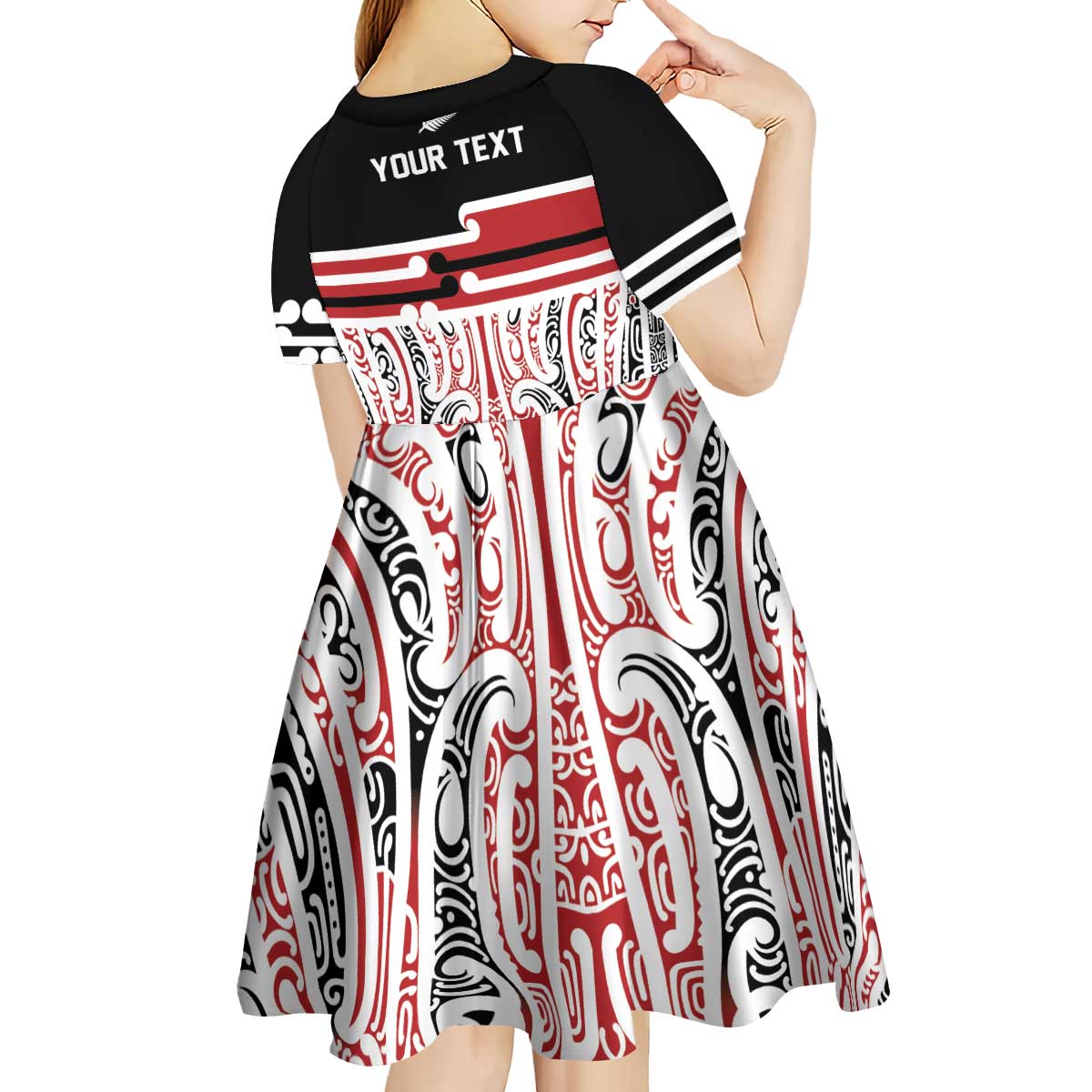 Personalised Toitu Te Tiriti Aotearoa 1840 Kid Short Sleeve Dress Red Kowhaiwhai Puhoro - Polynesian Pride