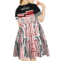 Personalised Toitu Te Tiriti Aotearoa 1840 Kid Short Sleeve Dress Red Kowhaiwhai Puhoro - Polynesian Pride