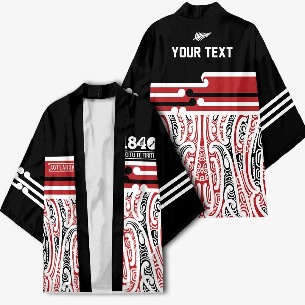 Personalised Toitu Te Tiriti Aotearoa 1840 Kimono Red Kowhaiwhai Puhoro - Polynesian Pride