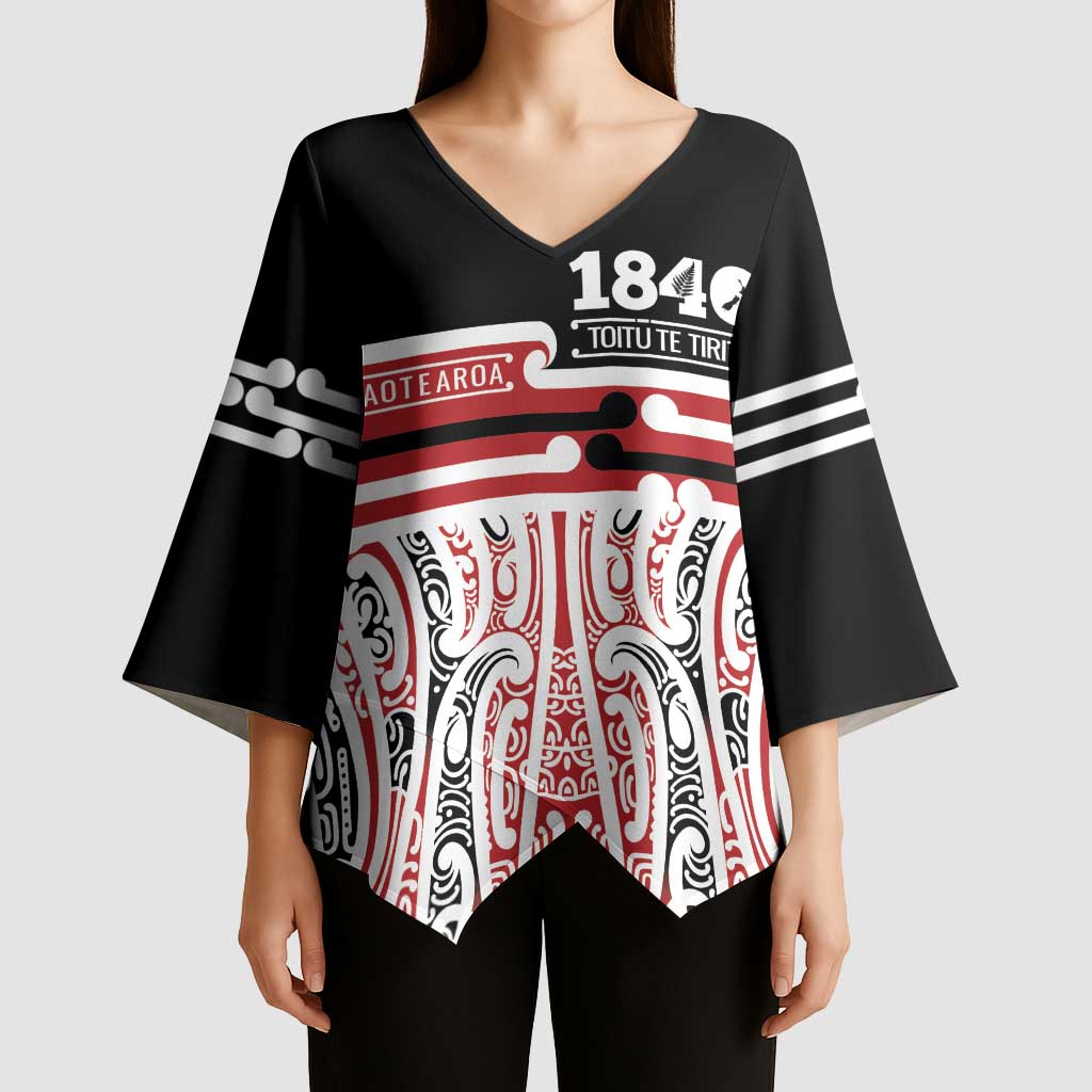 Personalised Toitu Te Tiriti Aotearoa 1840 Kimono Sleeve Blouse Red Kowhaiwhai Puhoro - Polynesian Pride