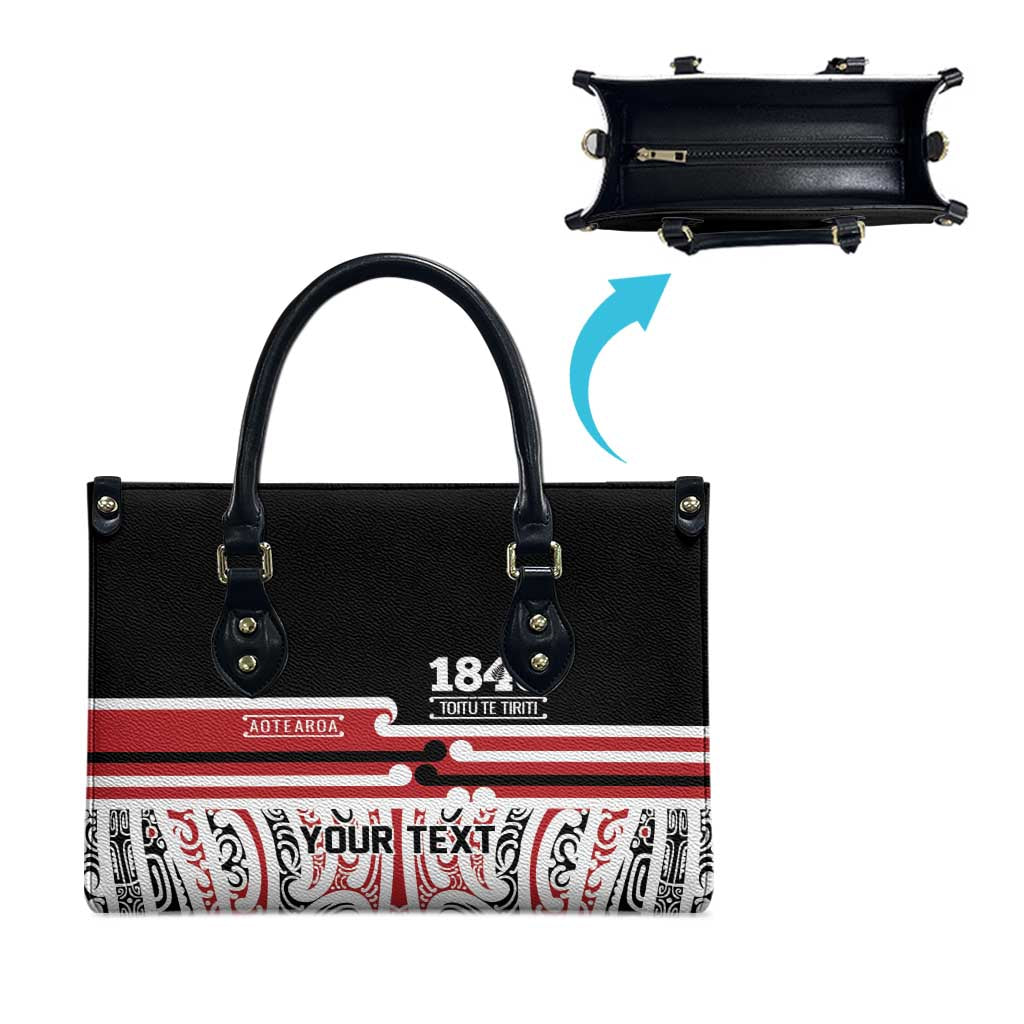 Personalised Toitu Te Tiriti Aotearoa 1840 Leather Bag Red Kowhaiwhai Puhoro - Polynesian Pride