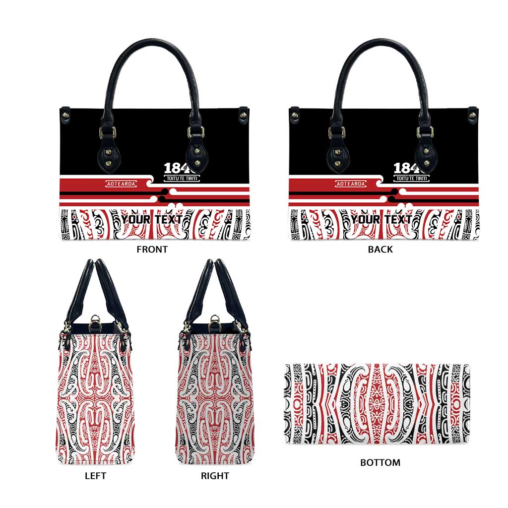 Personalised Toitu Te Tiriti Aotearoa 1840 Leather Bag Red Kowhaiwhai Puhoro - Polynesian Pride