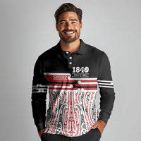 Personalised Toitu Te Tiriti Aotearoa 1840 Long Sleeve Polo Shirt Red Kowhaiwhai Puhoro - Polynesian Pride
