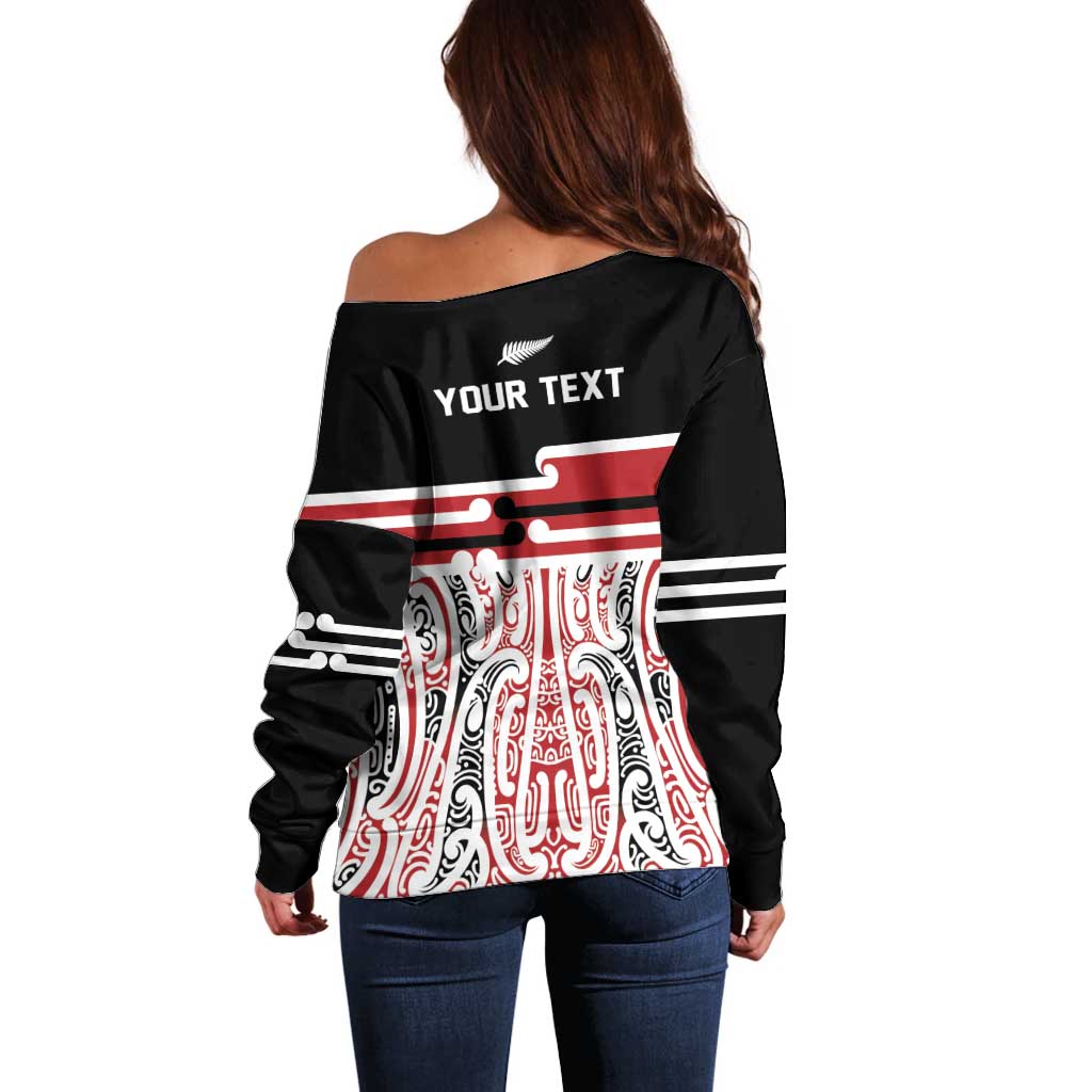 Personalised Toitu Te Tiriti Aotearoa 1840 Off Shoulder Sweater Red Kowhaiwhai Puhoro - Polynesian Pride