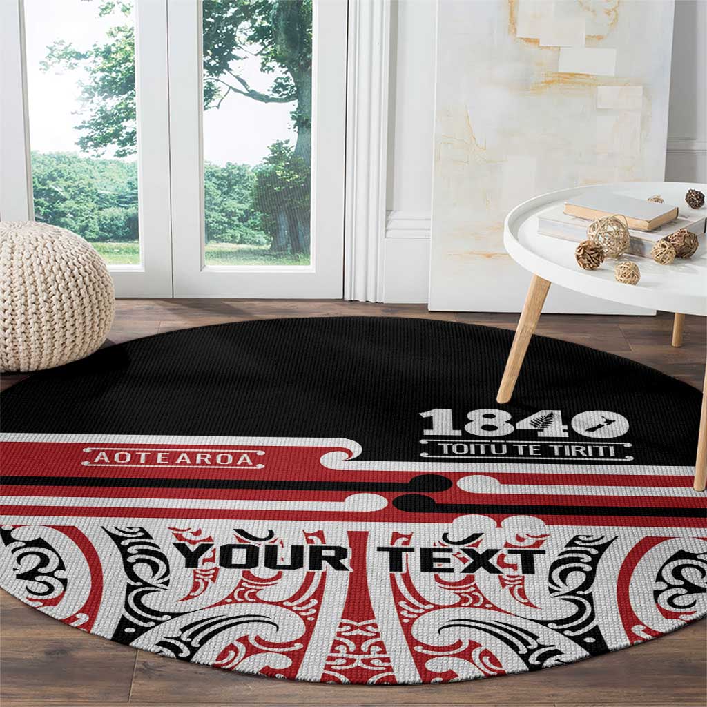Personalised Toitu Te Tiriti Aotearoa 1840 Round Carpet Red Kowhaiwhai Puhoro - Polynesian Pride